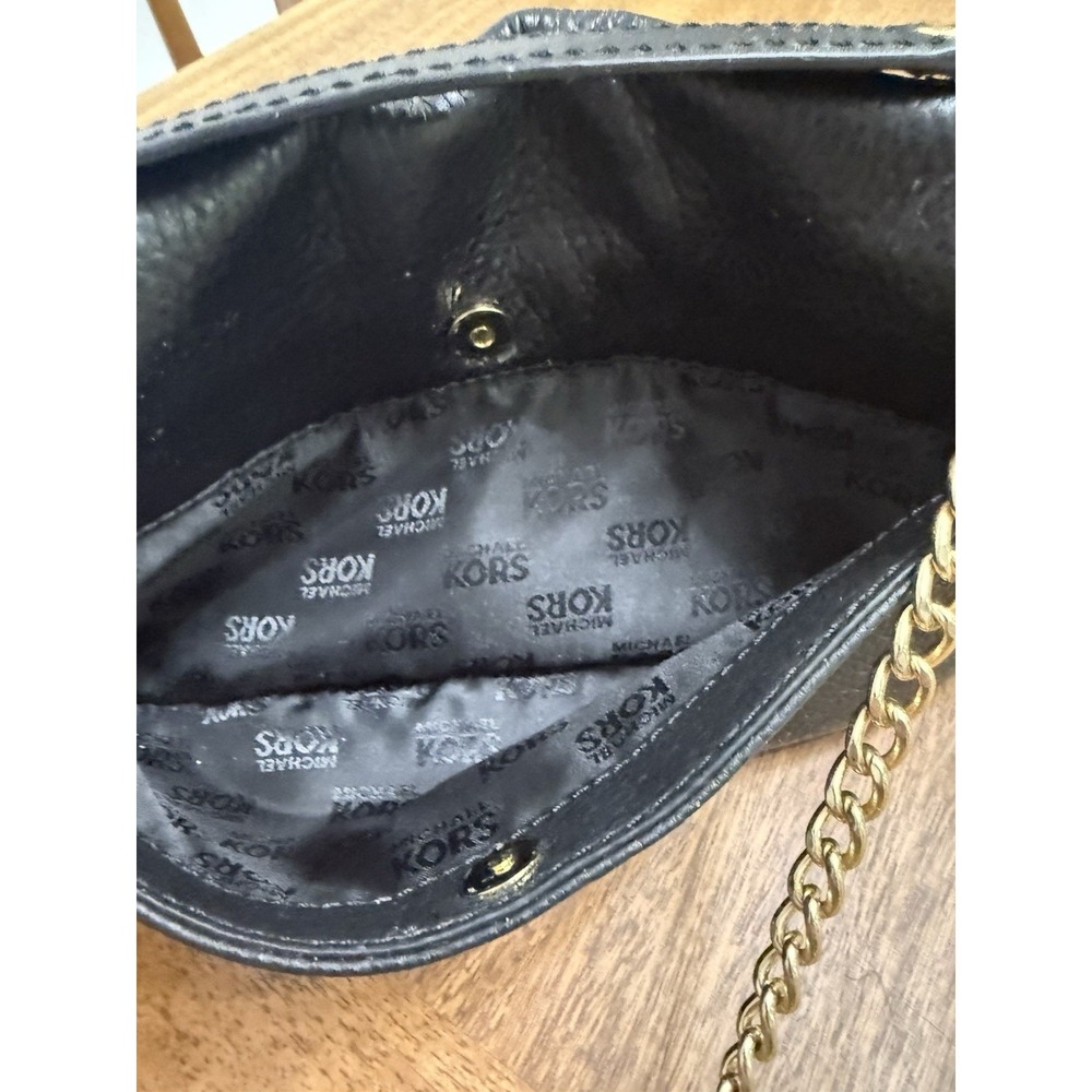Michael Kors Fulton Flap Black Leather Shoulder Bag Pebbled Gold Chain Strap - Picture 9 of 9